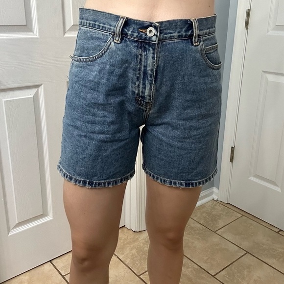 Vintage 90s Jean Shorts Calvin Klein Denim Cargo Blue Dad Modest Size 7 28 Waist - Picture 2 of 6